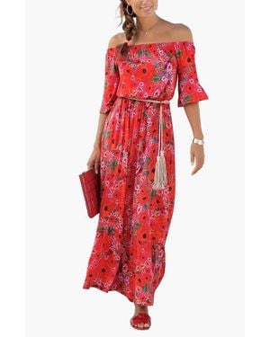 Lascana Off Shoulder Printed Maxi Dress - Red