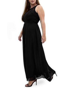 City Chic Lace Bodice Pleated Dress - Black