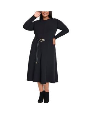 Maggy London Tie Waist Long Sleeve Midi Fit & Flare Dress - Black