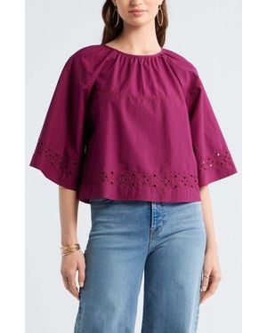 Treasure & Bond Eyelet Embroidered Poplin Swing Top
