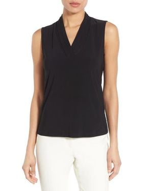 Anne Klein Triple Pleat V-neck Jersey Top - Black