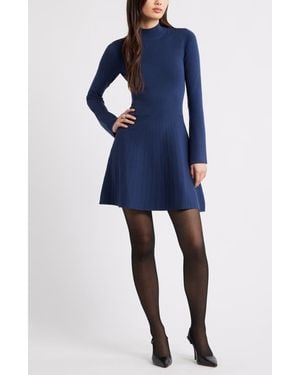 Open Edit Mock Neck Long Sleeve Sweater Dress - Blue
