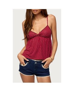 Edikted Belen Polka Dot Lace Trim Top - Red