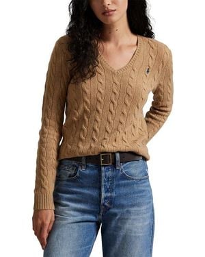 Polo Ralph Lauren Kimberly Cable Wool & Cashmere V-Neck Sweater - Blue