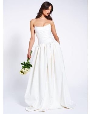 Miss Circle Umay Drop Waist Satin Corset Bridal Gown - White