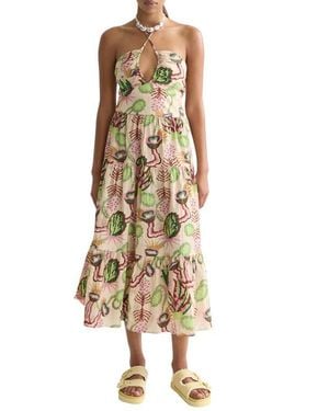 Scotch & Soda Keyhole Halter Stretch Cotton Seersucker Midi Sundress - Natural