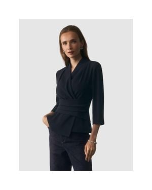 The Fold Belleville Draped Wrap Blouse - Blue