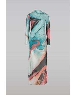Saemdi Lava Print Mesh Dress - Blue