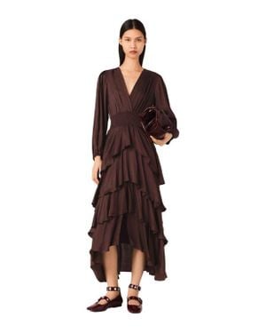 Maje Flowy Ruffled Maxi Dress - Brown