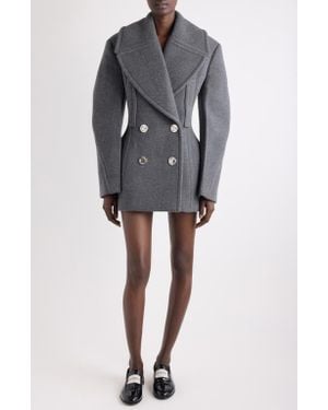 Givenchy Double Breasted Wool Blend Peacoat - Gray