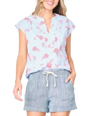 Gibsonlook Cap Sleeve Stretch Cotton Top - Blue