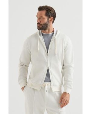 Brunello Cucinelli Cashmere And Cotton French Terry Double Cloth Hooded Sweatshirt With Zipper - White