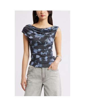 Open Edit Cap Sleeve Mesh Top - Blue