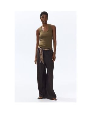 H&M Scarf-Detail Linen-Blend Pants - Brown