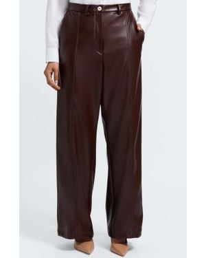 Foxcroft Ciara Wide Leg Faux Leather Pants - Brown