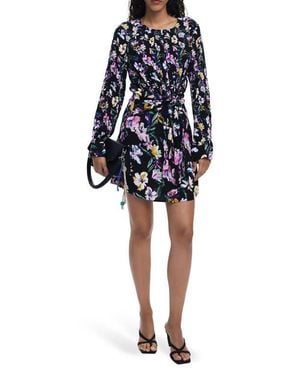 Desigual Floral Long Sleeve Minidress - Black