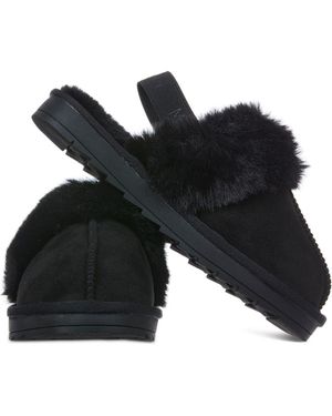 Memoi Little Kids' Fluffy Slide Slingback Slippers - Black