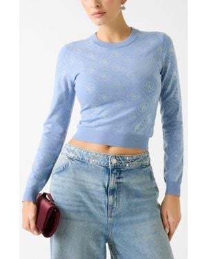 Guess Rhinestone Crop Sweater - Blue