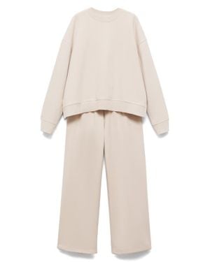 Mango Wide Leg Cotton Drawstring Pants - Natural