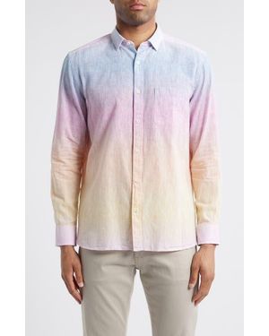 Johnston & Murphy Ombré Linen & Cotton Button-Up Shirt - Pink