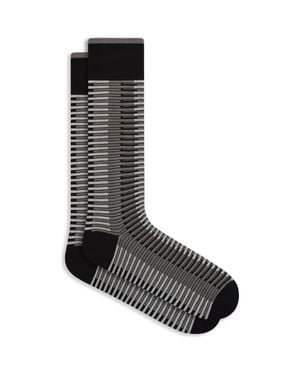 Bugatchi Broken Stripe Cotton Blend Dress Socks - Black
