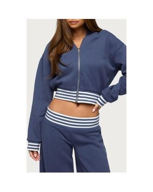 Edikted Eloura Stripe Detail Zip-Up Hoodie - Blue