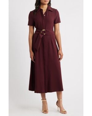 Julia Jordan Belted Midi Shirtdress - Red