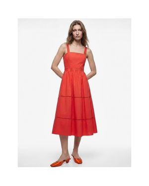 Koton Square Neck Lace Detail Cotton Strappy Dress - Red