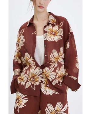 Mango Floral Button-Up Shirt - Red