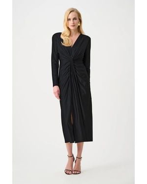 Joseph Ribkoff Satin Effect Knit Draped V-Neck Sheath Dress - Black