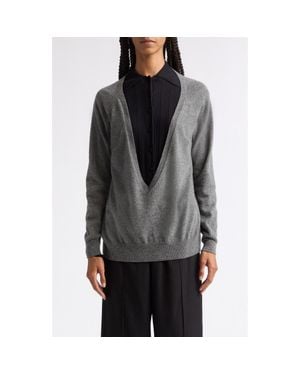 Plan C Deep V-Neck Wool & Cashmere Sweater - Gray
