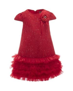 Tulle Glitter Empire Dress - Red