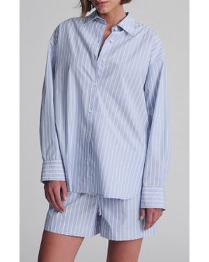 Mavi Stripe Oversize Cotton Button-Up Shirt - Blue