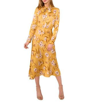 Ted Baker Floral Long Sleeve Satin Midi Dress - Yellow