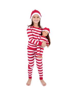 Leveret Santa Stripe Pajama & Matching Doll Pajama Set - Red