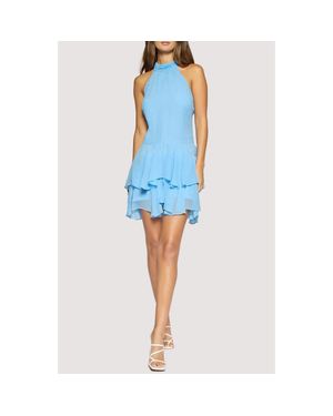 Lost + Wander Tiered Chiffon Halter Neck Minidress - Blue