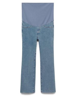 Mango Over The Bump Raw Hem Crop Flare Maternity Jeans - Blue