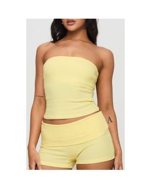 Princess Polly Baseline Strapless Rib Stretch Cotton Top - Yellow