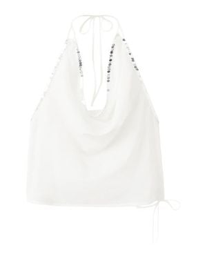 Mango Sequin Drape Halter Top - White