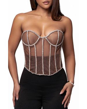 JLUXLABEL Rhinestone Corset Top - Black