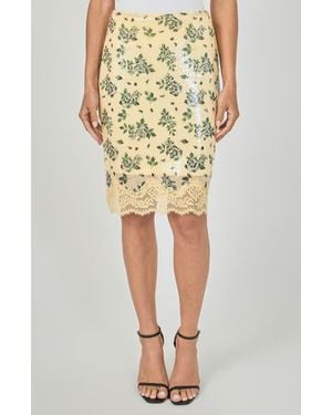 Endless Rose Floral Sequin Skirt With Lace Hem - Yellow