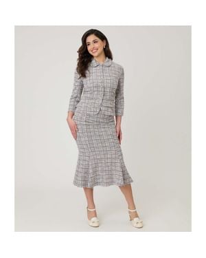 Unique Vintage Boucle Trumpet Skirt - Gray