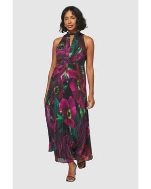 Wallis Floral Print Pleated Maxi Dress - Red