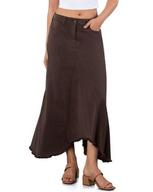 Wash Lab Denim Selma Pieced Asymmetric Denim Maxi Skirt - Brown