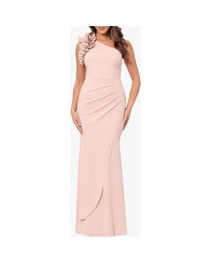 Xscape Evenings Ruffle One-Shoulder Scuba Crepe Gown - Pink