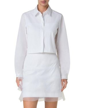 Akris Pleat Front Cotton Voile Crop Button-Up Shirt - White
