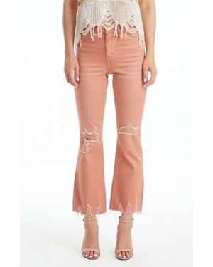 Bayeas Frayed High Waist Crop Flare Jeans - Multicolor
