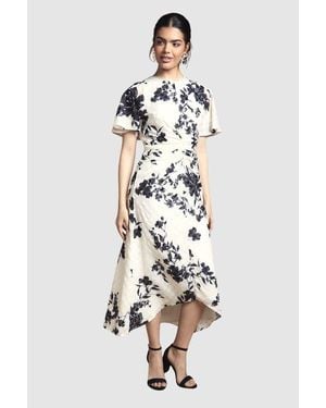 Wallis Floral Jacquard Cape Sleeve Midi Dress - White