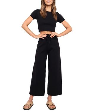 Petal & Pup Ayers Crop Sweater & Wide Leg Pants Set - Black