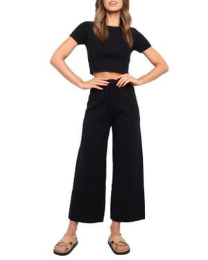 Petal & Pup Ayers Crop Sweater & Wide Leg Pants Set - Black